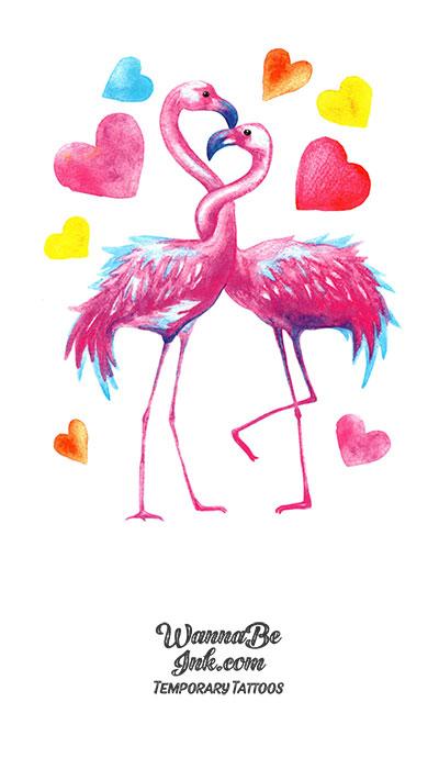 2 Pink Flamingos Entwined In Love Best Temporary Tattoos