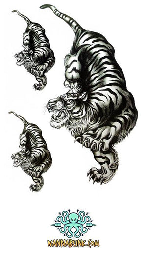 3 Lunging Tigers Best Temporary Tattoos
