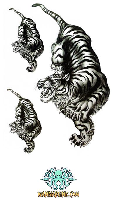 3 Lunging Tigers Best Temporary Tattoos