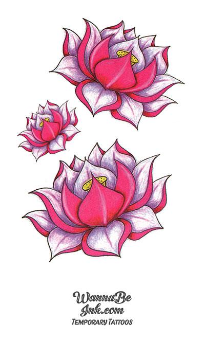 3 Pink and White Lotus Blossoms Best Temporary Tattoos