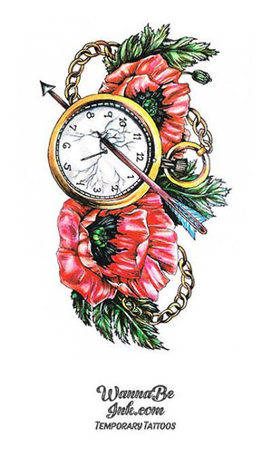Arrow Through Pocket Watch and Rose Wreath Best Temporary Tattoos