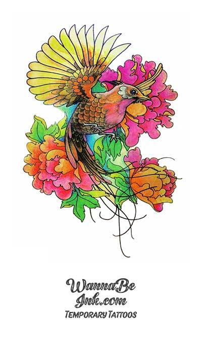 Bird Of Paradise in Red Flowers Best Temporary Tattoos