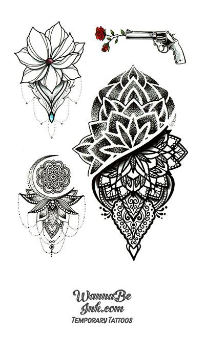 Blossoms Revolver and Moon Best temporary Tattoos