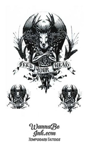 Feed Your Head Stag On Shield Best Temporary Tattoos
