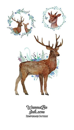 Full Stag With Seasonal Wreath Best Temporary Tattoos