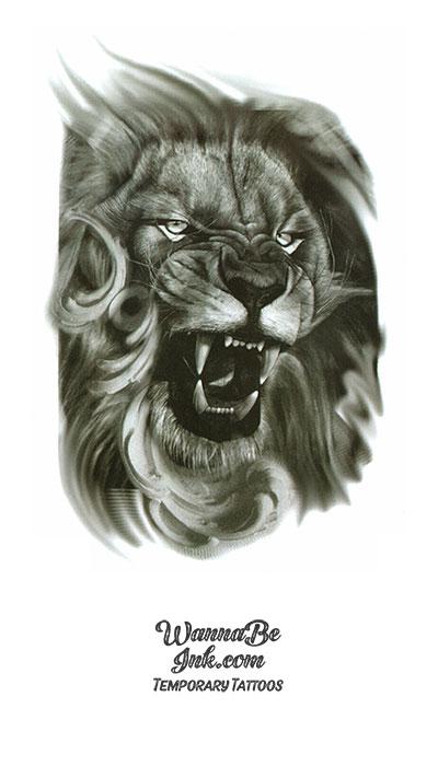 Gray Lion Face Growling Best Temporary Tattoos