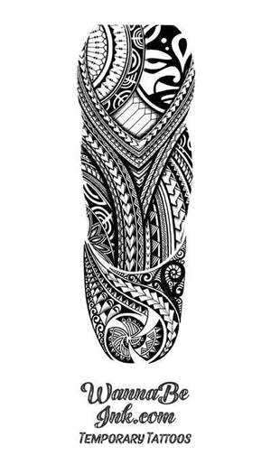 Polynesian Tribal Geometric Pattern Temporary Sleeve Tattoos