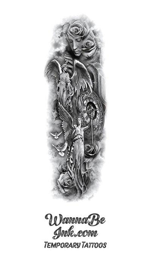 Praying Madonna Roses Angels Doves Time Temporary Sleeve Tattoos
