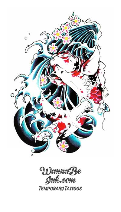 Red and White Koi Jumping From Waves Best Temporary Tattoos