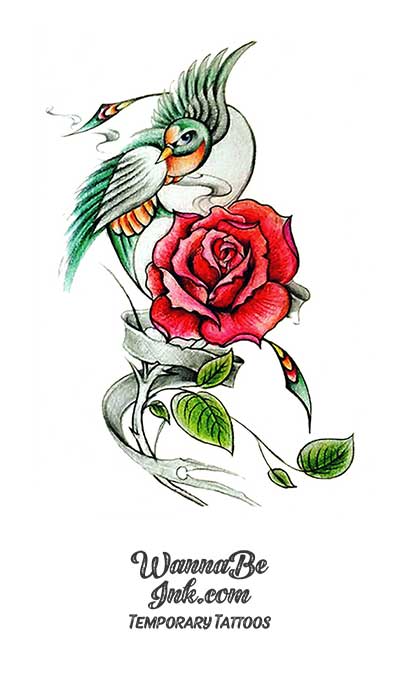 Red Rose and Green Bird Of Paradise Best Temporary tattoos