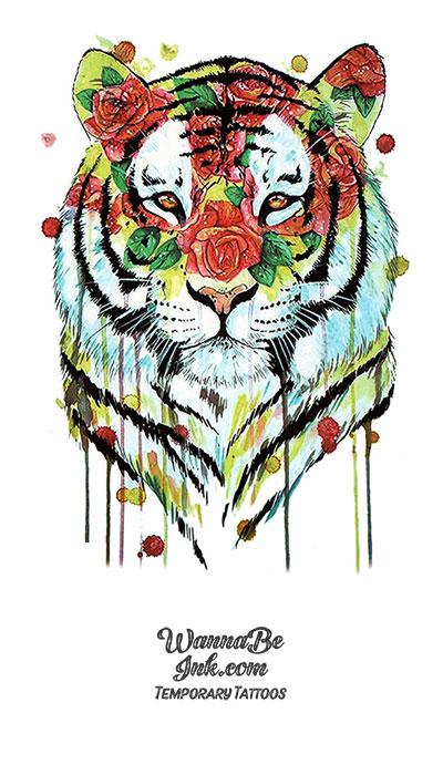 Tiger with Red Roses Best temporary Tattoos