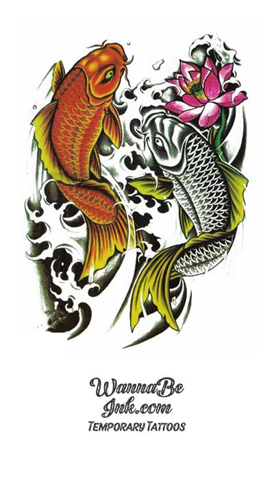White and Orange Koi Fish Best Temporary Tattoos| WannaBeInk.com