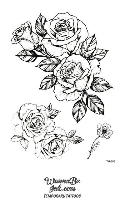 2 Groups Of Roses and A Daisy Best temporary Tattoos