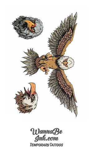 3 Bald Eagles Best Temporary Tattoos