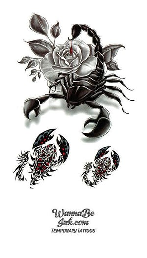 3 Black Scorpions and Rose Best Temporary tattoos| WannaBeInk.com
