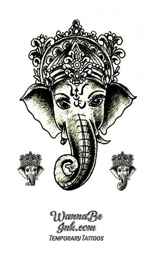 3 Crowned Elephants Best Temporary Tattoos