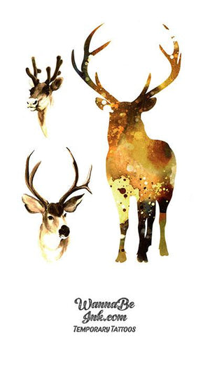 3 Deer With Antlers Best Temporary Tattoos