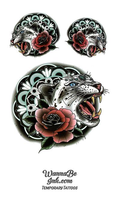 3 Jaguars and Roses Best Temporary Tattoos