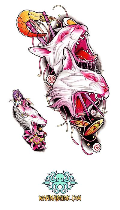 Pink Cat Dagger and Flowers Best temporary Tattoos