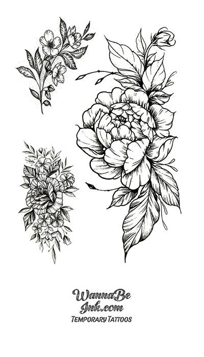 3 Sketched Rose Bunches Best Temporary tattoos