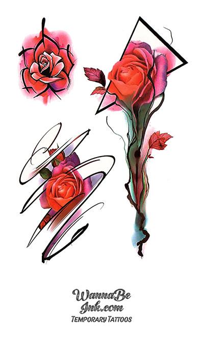 3 Styles of Red Rose Best Temporary Tattoos