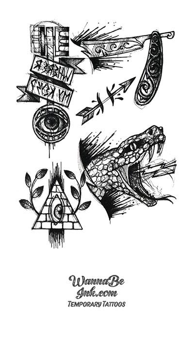 3rd Eye Snake and Fangs Pyramid Best Temporary Tattoos| WannaBeInk.com