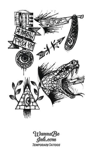 3rd Eye Snake and Fangs Pyramid Best Temporary Tattoos