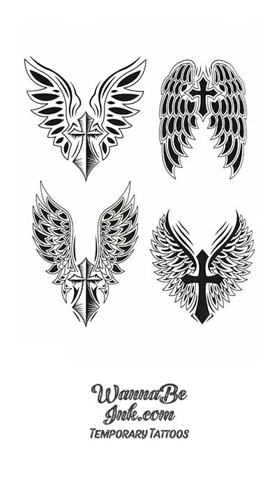 4 Sets of Angels Wings And Crosses Best Temporary Tattoos
