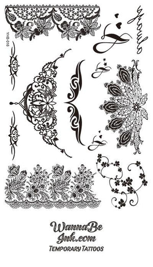"Always" Floral Tribal Intricate Pattern Henna Style Black Temporary Tattoo Sheet