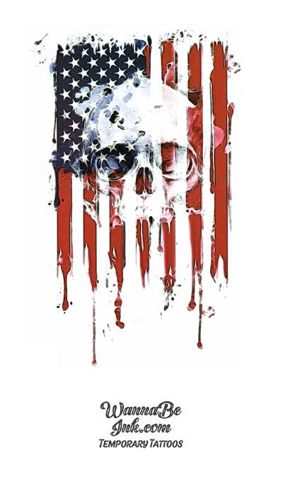 American Flag with Punisher Skull in White Best Temporary Tattoos