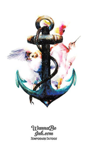 Anchor with Colorful Birds Best Temporary Tattoos