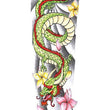 Load image into Gallery viewer, Ancient Asian Style Green and Red Dragon with Pink and Yellow Lotus Temporary Sleeve Tattoos
