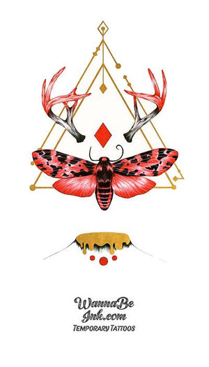 Antlers Red Moth and Diamond Best temporary Tattoos