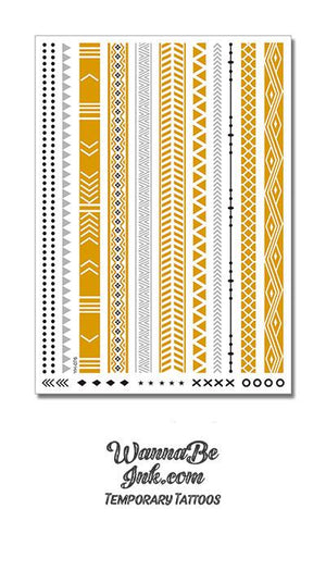 Arrows and Gold Diamond Pattern Woven Bands Metallic Temporary Tattoos