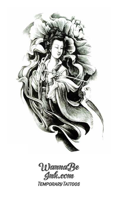 Asian Goddess In The Clouds Best Temporary Tattoos