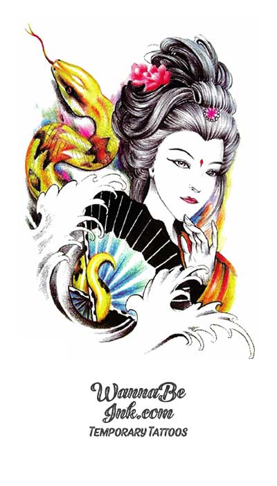 Asian Princess and Golden Serpent Best Temporary Tattoos
