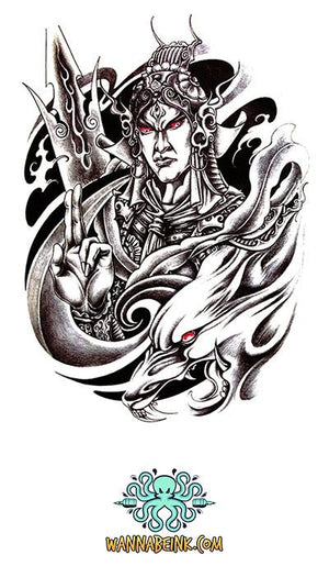 Kabuki Demon Holding Dagger Best Temporary Tattoos