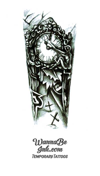Baroque Clock and Crosses Best Temporary Tattoos