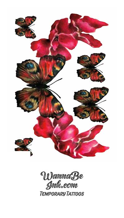 Beautiful Butterflies and Red Flowers Best Temporary Tattoos