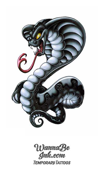 Black and Gray Cobra Snake Best Temporary Tattoos