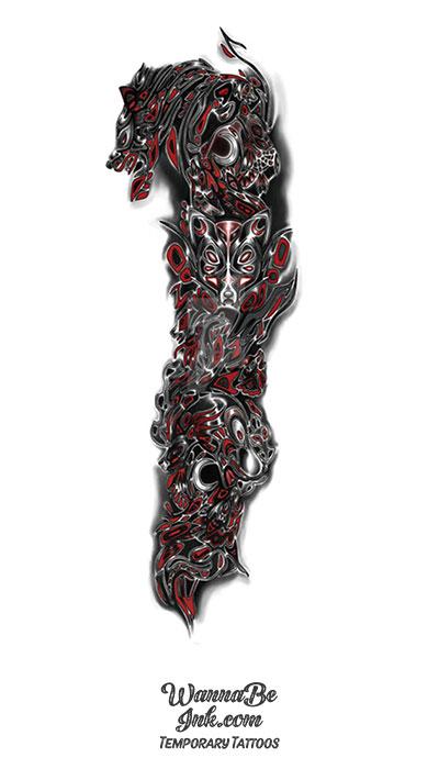Black and Red Panther Tribal Temporary Sleeve Tattoos