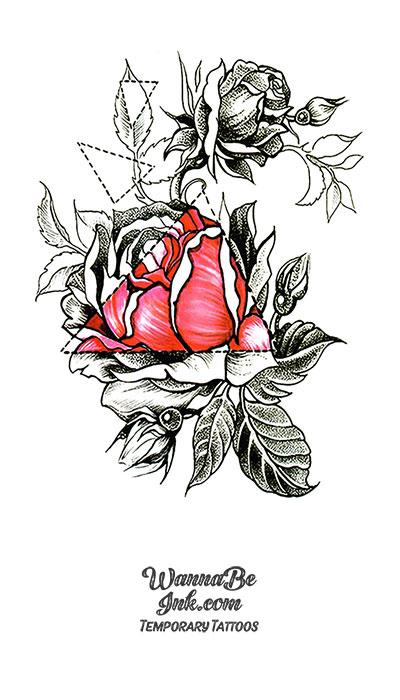 Black and White Drawing of Red Rose Best Temporary Tattoos