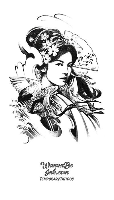 Black and White Geisha Drawing Best Temporary Tattoos