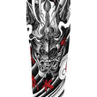 Load image into Gallery viewer, Black and White Kabuki Demon with Red Falling Leaves Temporary Sleeve Tattoos
