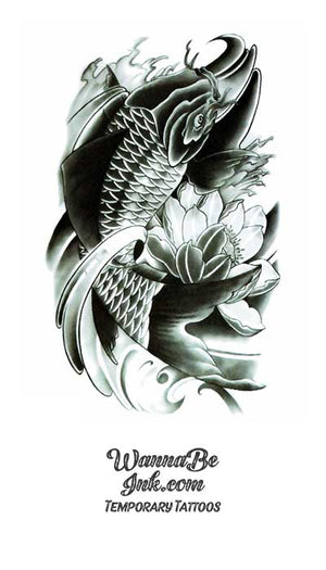black and white koi fish drawings flowers