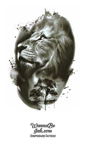 Black and White Lion Head Profile Best Temporary Tattoos
