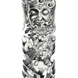 Load image into Gallery viewer, Black and White Sitting Buddha with Lotus Flowers and Pagoda Temporary Sleeve Tattoos

