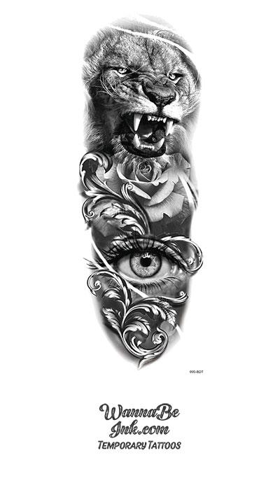 Lion and Rose Tattoo Sleeve for Women | Half Sleeve Tattoo