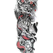 Load image into Gallery viewer, Black and White with Red Accent Dragon kabuki Demon Cherry Blossom Temporary Sleeve Tattoos
