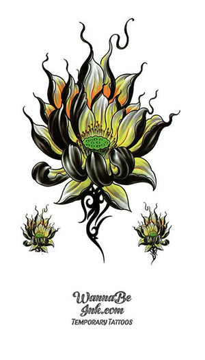 Black and Yellow Lotus Blossom Best Temporary Tattoos